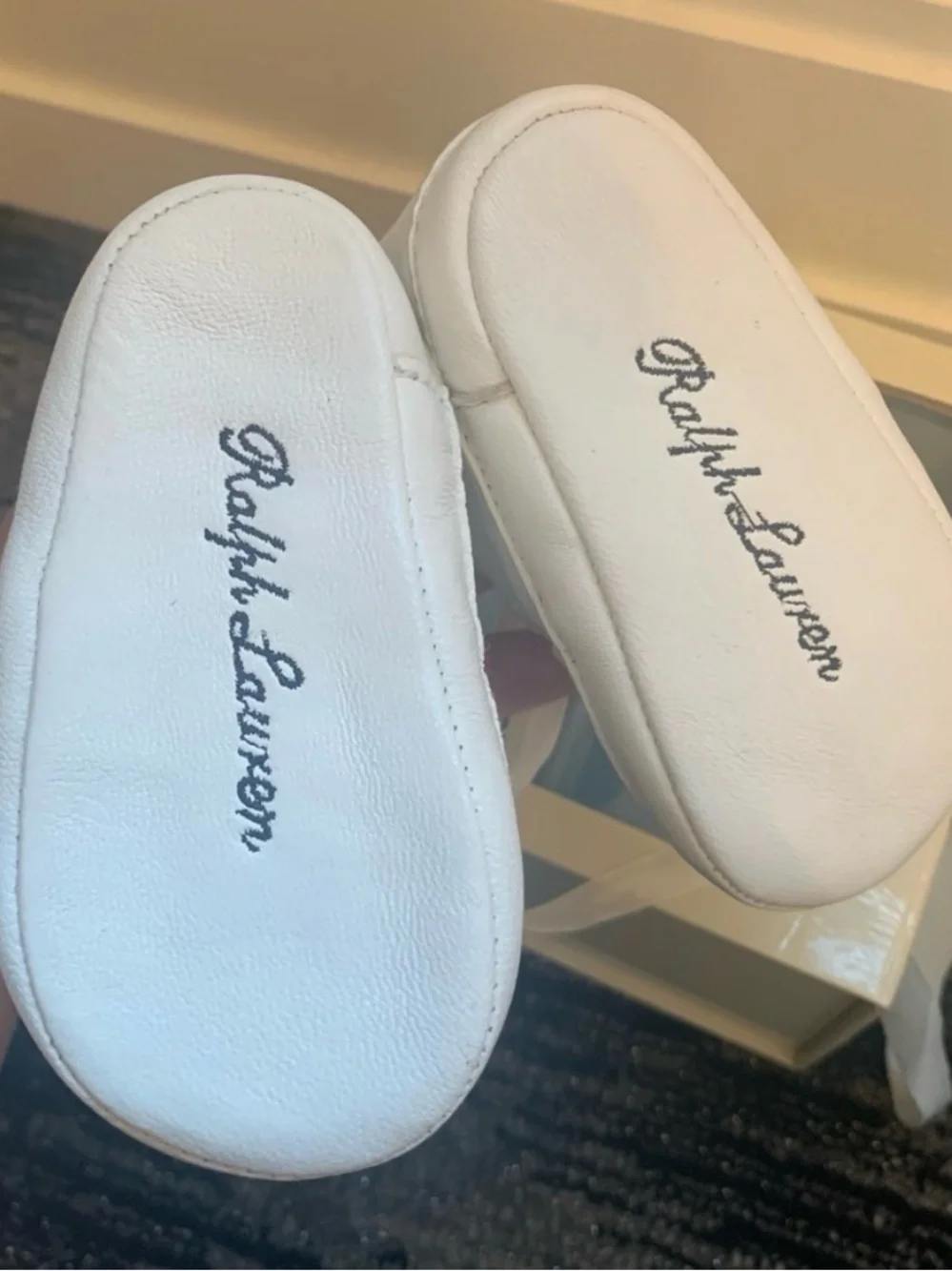 Ralph Lauren White Satin Ribbon Lace Baby Crib Shoes